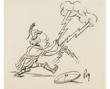 δ Churchill.- Fearon (Percy Hutton) "Poy". [Winston Ajax], pen and ink cartoon with some blue pencil shading, Winston as a cl