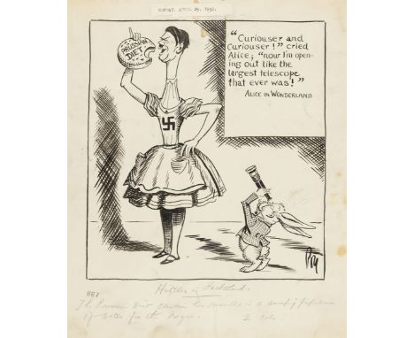 δ Hitler.- Nazi Germany.- Fearon (Percy Hutton) "Poy" "Hitler in Fatherland", pen and ink cartoon, pencil caption beneath, sh