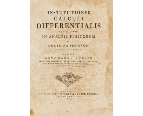 Euler (Leonhard) Institutiones Calculi Differentialis, first edition, title with woodcut device, woodcut decorations and init