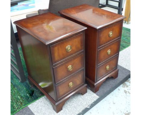 SIDE CHESTS, a pair, mahogany with three drawers on bracket supports, 33cm x 47cm x 63cm H. (2) (with faults)