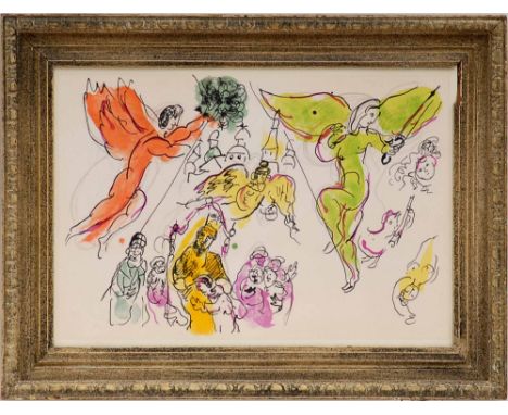 MARC CHAGALL 'Moussorgsky et Mozart', lithograph in colours, 1957, ref: Andre Sauret, 32cm x 48cm, framed and glazed.  