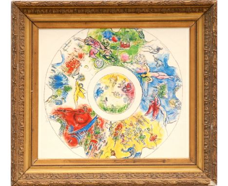 MARC CHAGALL 'Paris opera house ceiling', lithograph in colours, 1957, 44cm x 49cm, framed and glazed.