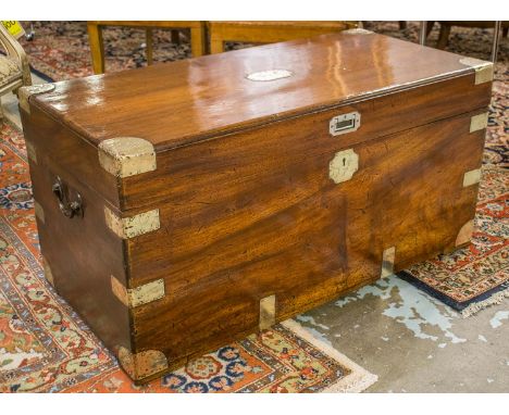 TRUNK, 19th century camphorwood and brass bound, with rising lid and carrying handles, 105cm x 52cm x 52cm H. 