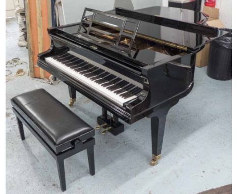 BLÜTHNER GRAND PIANO, Blüthner leipzig, Aliquot with roller action, in full gloss ebonised case, 192cm x 155cm and a duet sto