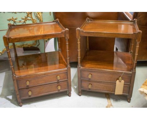 LAMP TABLES, a pair of George III design mahogany, each with two tiers, two drawers and turned pillars, 48cm x 41cm x 65cm H.