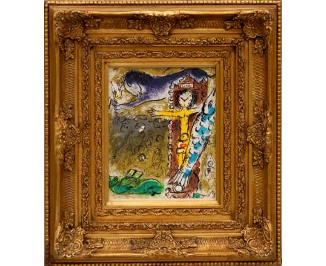 MARC CHAGALL 'Christ as a clock', original lithograph, 1957, printed by Mourlot, 23cm x 19cm, framed and glazed.
