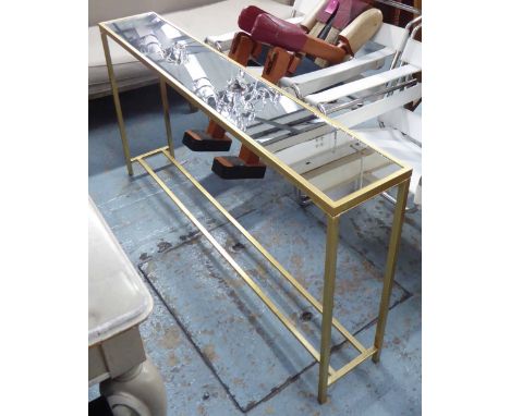 MIRRORED CONSOLE, on a gilded metal frame, 152cm x 26cm x 78cm H.