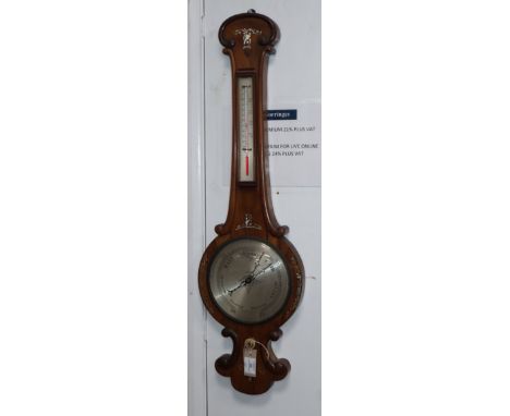 A Victorian rosewood and mother of pearl inlaid wheel barometer H.96cm