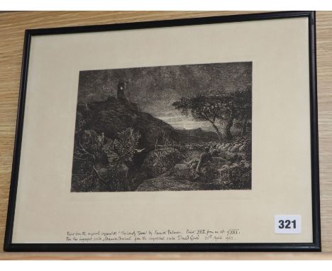 Samuel Palmer (1805-1881) print of plate 'The Lonely Tower' after Macbeth Raeburn's renovation of plate, inscribed 'Print fro