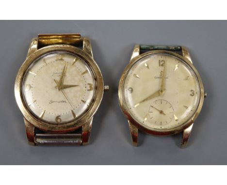 A gentleman's mid 20th century steel and gold plated Omega Seamaster automatic wrist watch and a gold plated Omega manual win