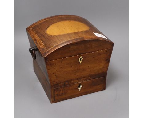 A Regency inlaid mahogany tea caddy height 21cm