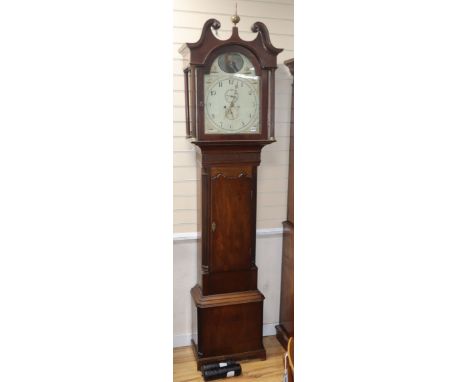 An early 19th century mahogany 8 day striking longcase clock, the arched enamelled dial painted with a portrait of Admiral Lo