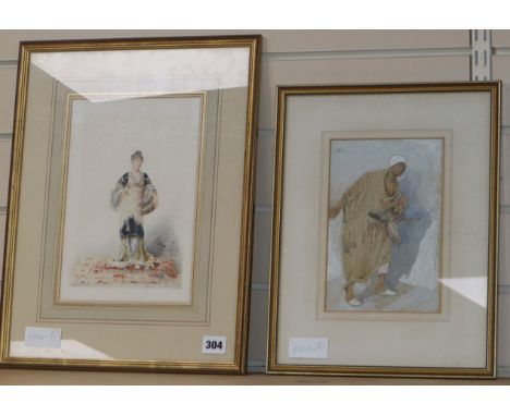 David Rose (1871-1964), watercolour, Tunisian merchant with chicken, 22 x 15cm and a colour print