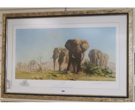 David Shepherd (1931-2017), limited edition signed print, 'The Ivory is Theirs', No. 96/100, blind-stamped and with original 