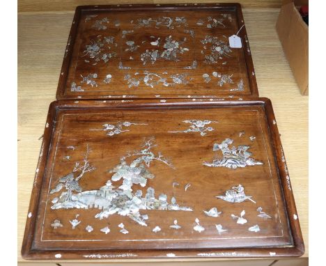 Two Chinese mother of pearl inlaid wooden trays
