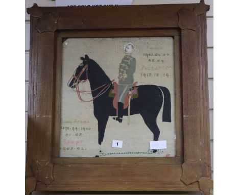 A Primitive needlework of an army officer 38.5 x 36cm excl. frame