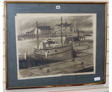 Geoffrey Elliott, lithograph, Tilikum at Newhaven, signed in pencil and dated 1969, 48 x 62cm