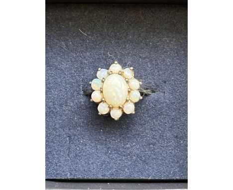 Silver & gold opal ring - 11 opals 