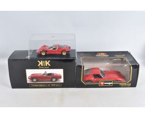 THREE BOXED 1:18 SCALE DIECAST MODEL SPORTS CARS, to include a KK Ferrari 275 GTB/4 NART Spyder '67 in Red, no. 180234 in lik