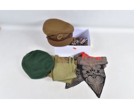 A ROYAL ENGINEERS CAP, VARIOUS BUTTONS, CUFFLINKS, MEDALS BARS and other assorted items, the RE cap is post 1954 and has a Du