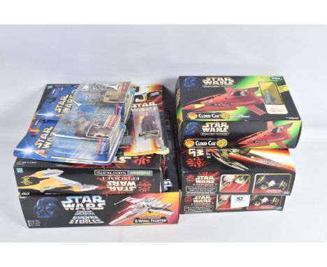A COLLECTION OF BOXED AND CARDED STAR WARS FIGURES AND VEHICHLES, to inlcude a Kenner La Guerra De Las Galaxias X-Wing Fighte