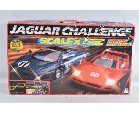 A BOXED HORNBY 1990'S SCALEXTRIC RACKING CAR SET, a Jaguar v Ferrari Challenge with sound and lights Hornby 1990's Scalextric