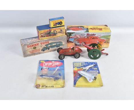 A COLLECTION OF BOXED AND UNBOXED VINTAGE  METAL VEHICLES, to include a Matchbox King Size KW-Dart Dump Truck in yellow with 