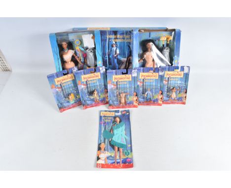 A COLLECTION OF BOXED MATTEL COLLECTIBLE DISNEY POCAHONTAS DOLLS, FIGURES, AND A PLAYSET,  to include six figures in  blister