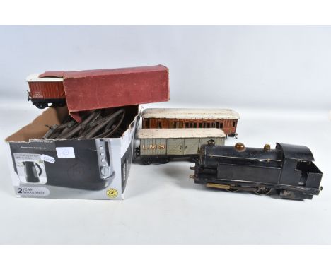 A QUANTITY OF ASSORTED O GAUGE MODEL RAILWAY ITEMS, a scratch/kit built live steam 0-4-0 tank locomotive, not tested, steel a