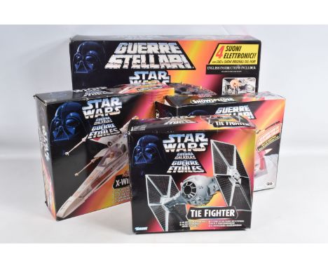 FOUR BOXED TONKA KENNER STAR WARS MODEL AIRCRAFT MODELS, to include a 1995 Guerre Stellari, Elettronico Millenium Falcon, num