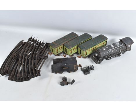 A QUANTITY OF UNBOXED LIONEL O GAUGE MODEL TRAIN ITEMS, Lionel Lines No.249E locomotive and tender, both the Cylinders/Steam 