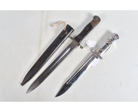 A BRITISH SLR LIA3 CHROME PARADE BAYONET, with correct markings for period, together with a further Bayonet &amp; Scabbard, t