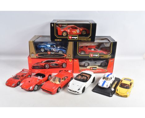 A COLLECTION OF BOXED AND UNBOXED DIECAST MODEL FERRARIS, to include six unboxed models, a Bburago 1966  250 LM Monza in whit