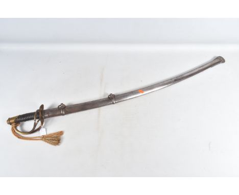 A NINETEENTH OR TWENTIETH CENTURY CAVALRY SWORD, this comes complete with its original scabbard, we believe it to be an Ameri