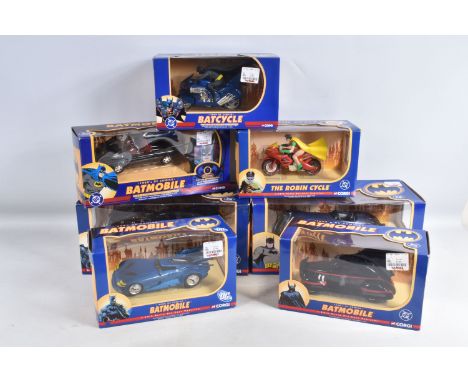SEVEN BOXED CORGI DC COMICS BATMAN DIECAST VEHICLES, to include three 1:24 scale models, a 1940's Batmobile, no. 77506, a 200