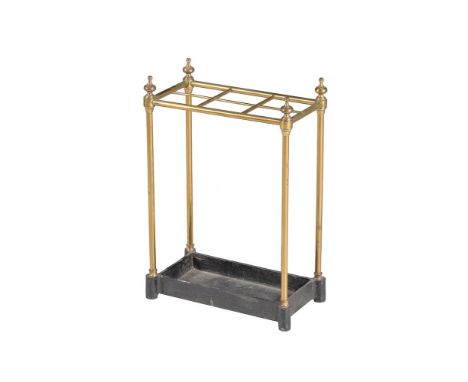 A late Victorian brass and iron rectangular stick stand, late 19th century, of tubular form, 61cm high, 48cm wide, 26cm deep 