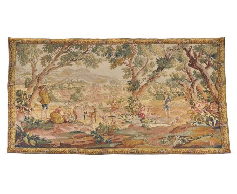 A tapestry panel in Louis XVI style, 20th century, by Point de l'Halluin, in the manner of Aubusson pastoral tapestries, with