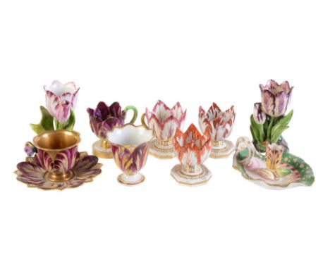 A group of Derby, Worcester and other Staffordshire porcelain tulip cups and similar, various dates 19th century
