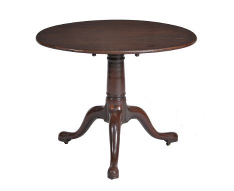 A George III mahogany tripod table, circa 1780, with single plank top, on turned tapering column and three outswept legs, 68c