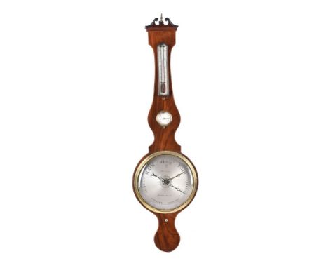 A mahogany and line inlaid wheel barometer, D. Gugari, first half 19th century, with a thermometer and dry/damp dial above th