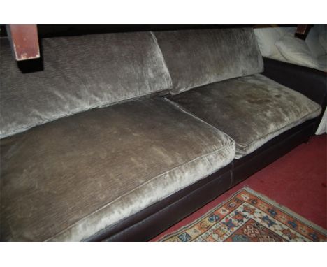 A modern chocolate brown leather and suede upholstered four seater sofa together with a similar daybed (2)