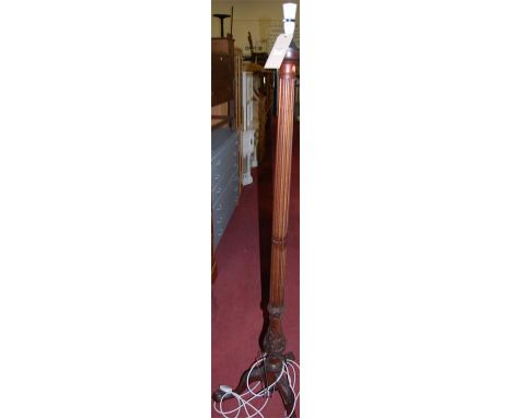 A stop fluted mahogany standard lamp (converted from a plant stand)