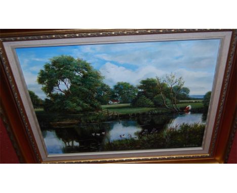 Grey Dawn, Sandown, on the Isle of Wight - pair modern oil on canvas by N Bradley Carter, and one other rural landscape, sign