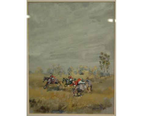 Assorted pictures and prints to include hunting examples and a walnut framed wall mirror