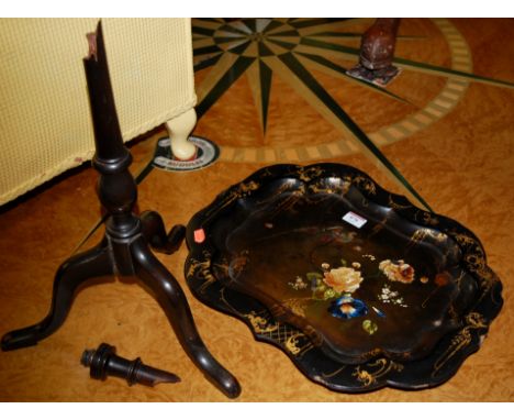 A Victorian papier mache topped pedestal tripod table (A/F)