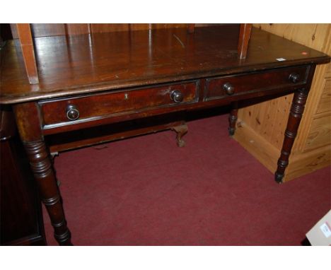 A Victorian mahogany side table, having two frieze drawers on ring turned supports