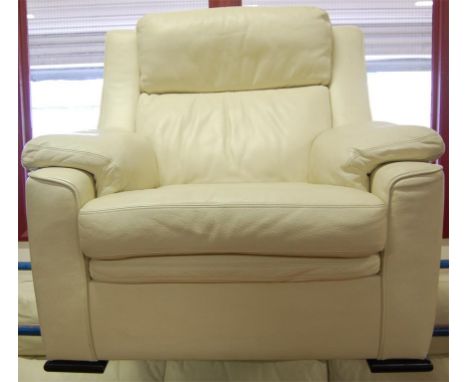 A modern cream leather three seater sofa together with a matching armchair (2)