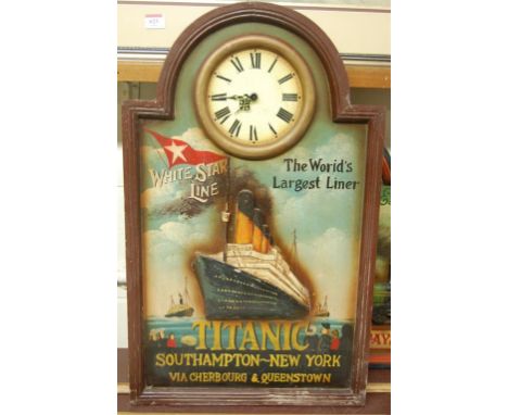 Reproduction advertising sign for the Titanic with inset clock, and one other example for Great Northern Railways (2)