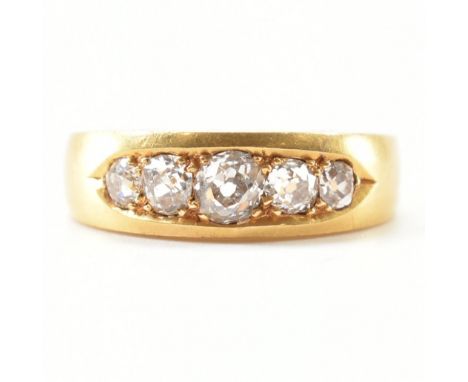 A Victorian 18ct yellow gold &amp; diamond five stone ring. The antique ring having five graduating old cut diamonds to a nav