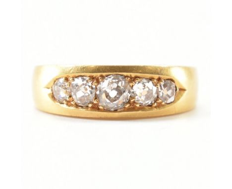 A Victorian 18ct yellow gold &amp; diamond five stone ring. The antique ring having five graduating old cut diamonds to a nav